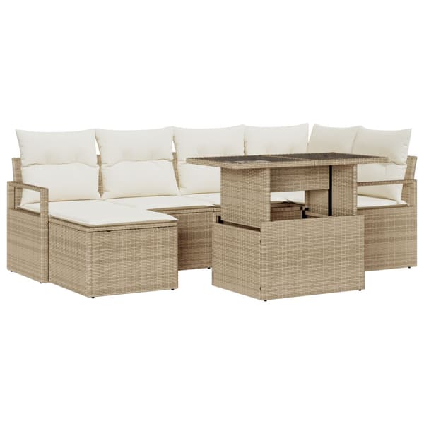 Trädgårdsoffset med lagring 7 pcs Beige Poly rattan
