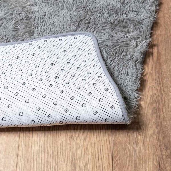 Ryamatta med lång lugg NAVARRA silvergrå 60x100 cm polyester