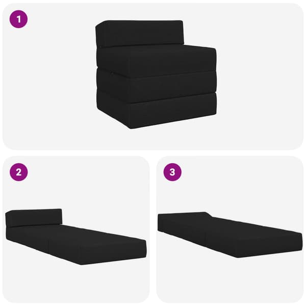Fällbar Soffbed Svart 200 x 70 x 15 cm Tyg
