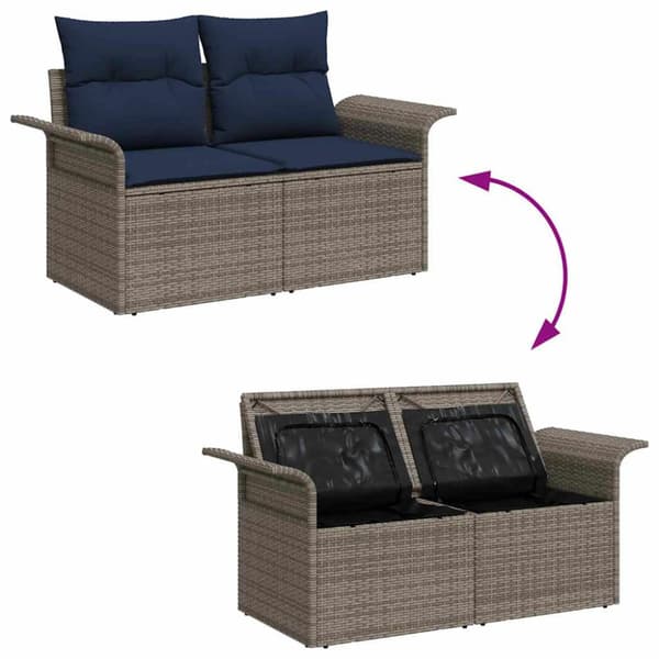 Trädgårdsoffset med lagring 7 pcs Grå Poly rattan