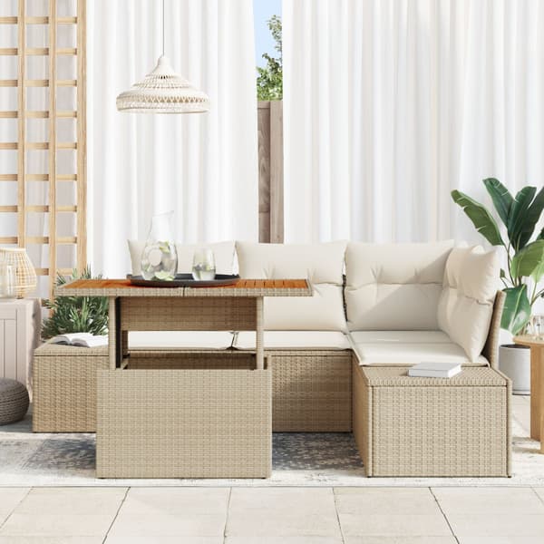 Trädgårdsoffset med lagring 5 pcs Beige Poly rattan