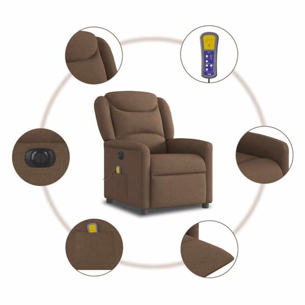 Elektrisk massagefåtölj brun tyg