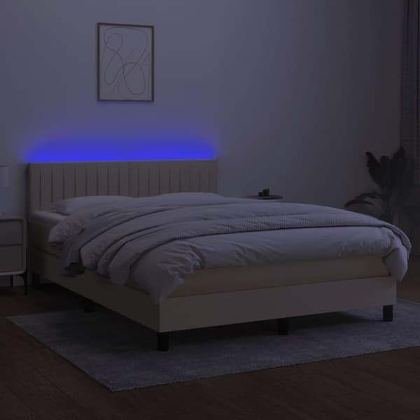 Ramsäng med madrass & LED gräddvit 140x190 cm tyg