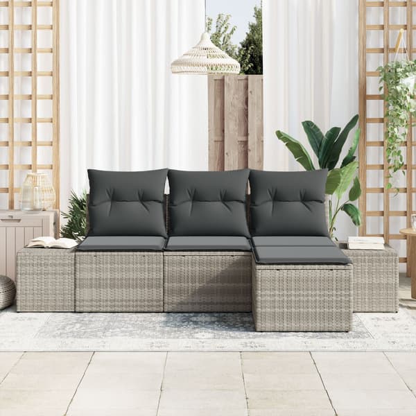Trädgårdsoffset med kudde 4 pcs Ljusgrå konstrotting