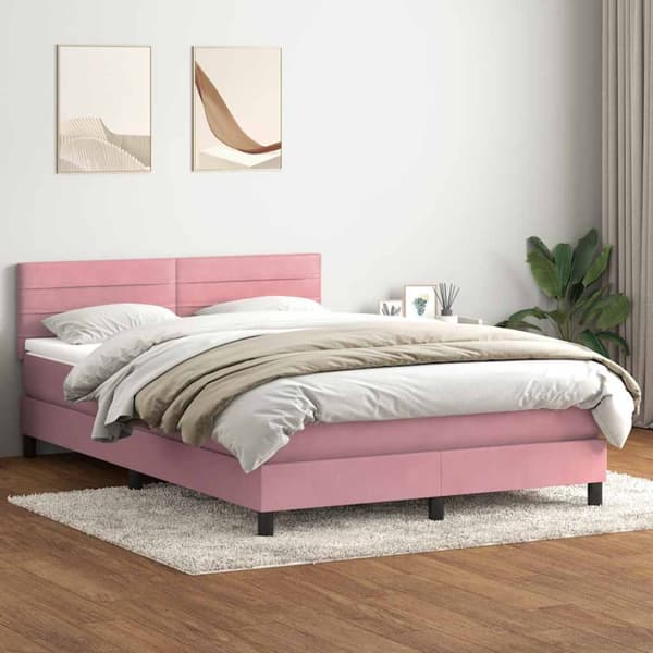 Ramsäng med madrass rosa 160x210 cm sammet