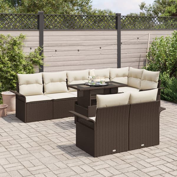 Trädgårdsoffset med kudde 9 pcs Brun Poly rattan