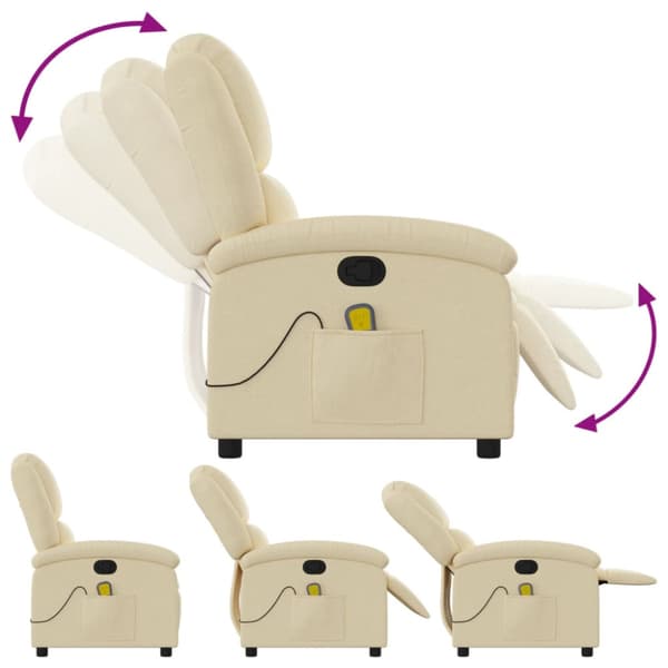 Massagefåtölj gräddvit tyg