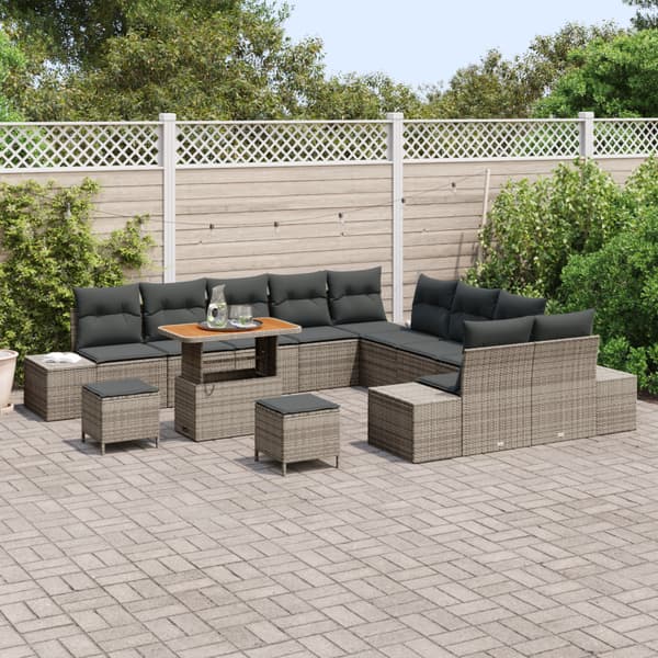 Trädgårdsoffset med kudde med lagring 13 pcs Grå Poly rattan