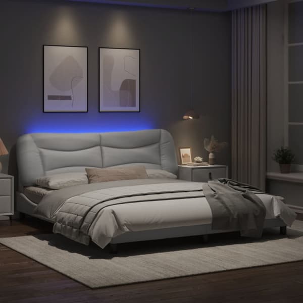Bed Frame with LED without Mattress "Hvar" White 180x200 cm