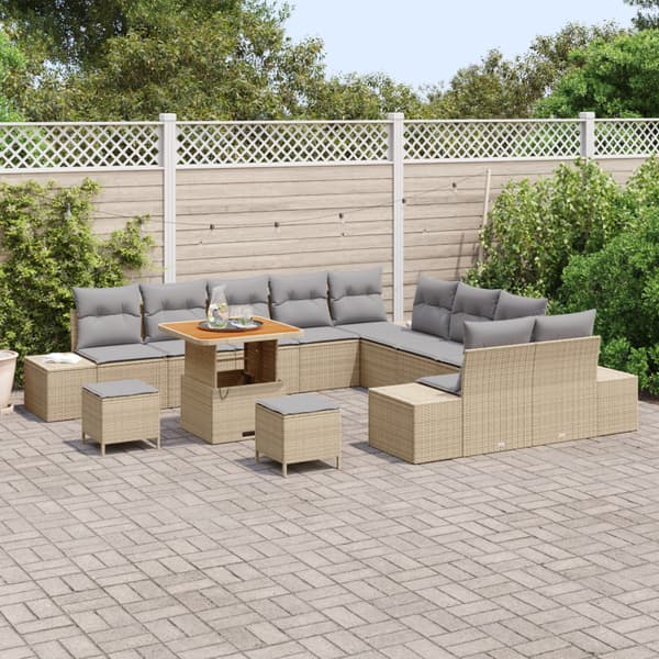 Trädgårdsoffset med kudde 13 pcs Beige konstrotting