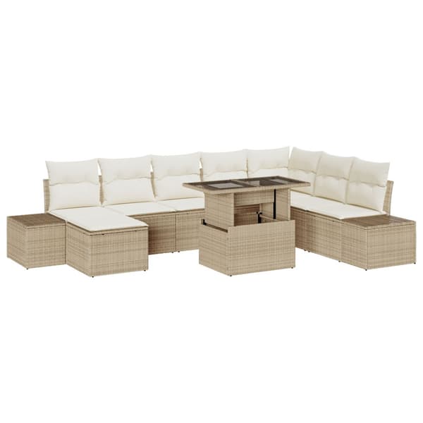 Trädgårdsoffset med lagring 9 pcs Beige Poly rattan