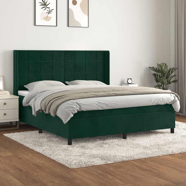 Ramsäng med madrass mörkgrön 180x200 cm sammet