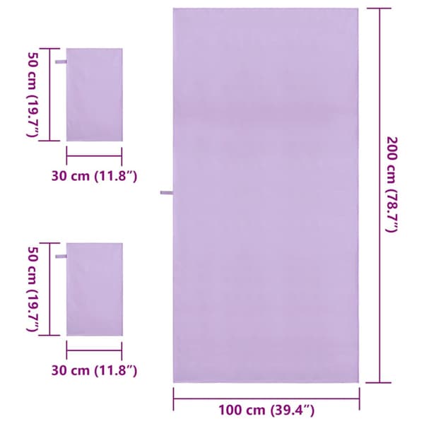 Sporthandduk Set 3 pcs Lila Polyester och polyamid