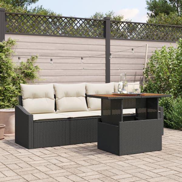 Trädgårdsoffset med lagring 5 pcs Svart Poly rattan