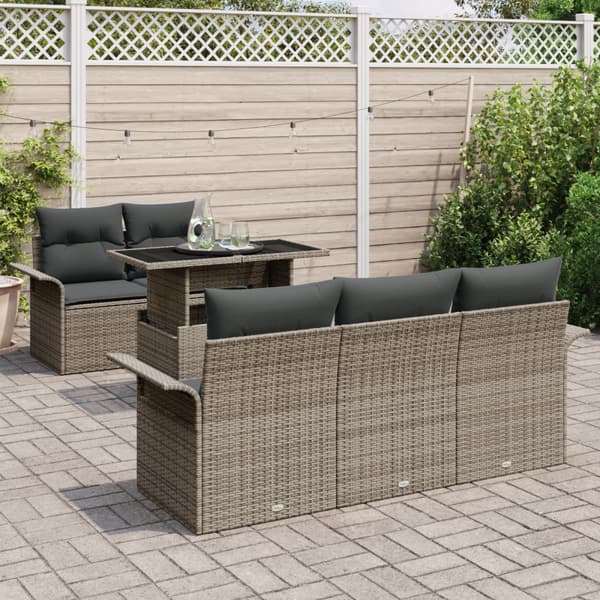 Trädgårdsoffset med kudde med lagring 6 pcs Grå Poly Rattan