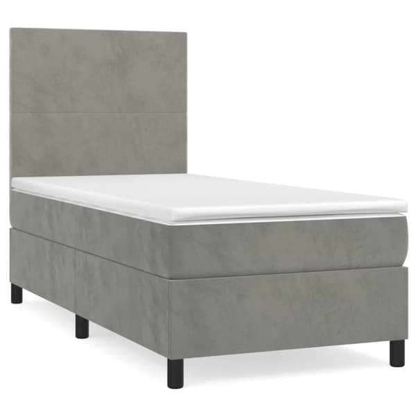 Ramsäng med madrass ljusgrå 90x200 cm sammet