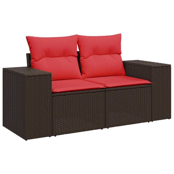 Soffset 7 pcs Brun och Röd Poly Rattan och stål