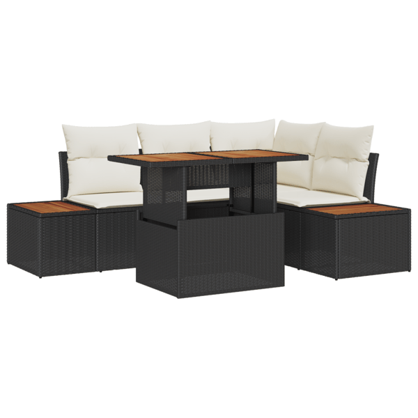 Trädgårdsoffset med lagring 5 pcs Svart Poly rattan