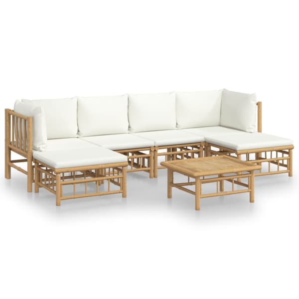 Loungegrupp 7 delar gräddvita dynor bambu