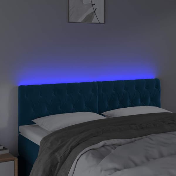 Sänggavel LED mörkblå 144x7x78/88 cm sammet