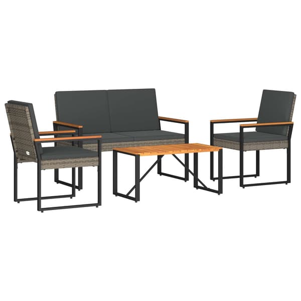 Utemöbelset med kudde 4 pcs Grå och mörkgrå konstrotting