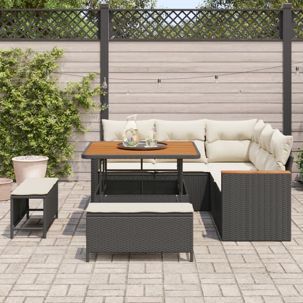 Trädgårdsoffset med kudde 8 pcs Svart Poly rattan