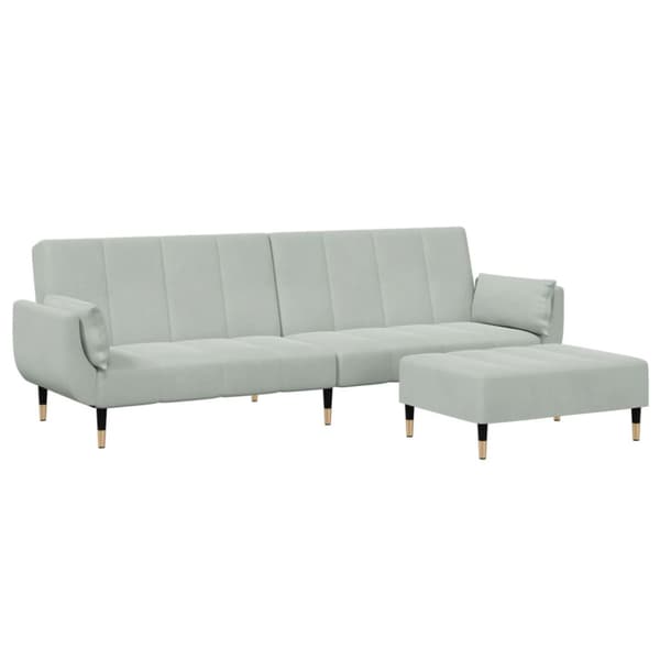 Bäddsoffa 2-sits med fotpall ljusgrå sammet
