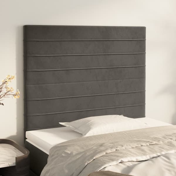 Sänggavel mörkgrå 90x5x118/128 cm sammet