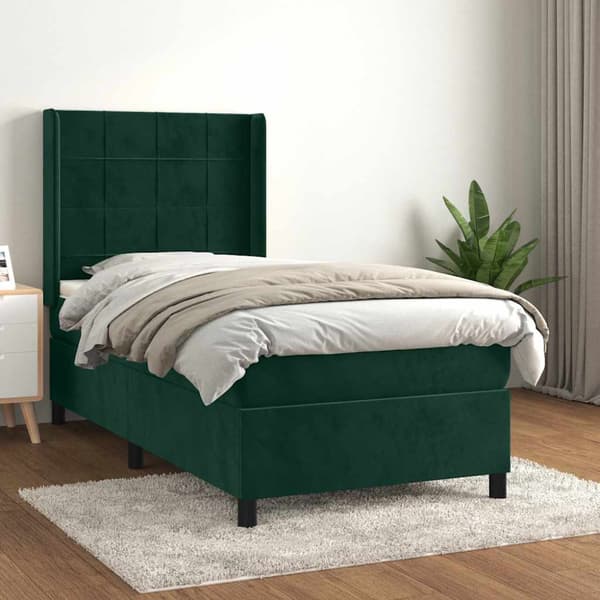 Ramsäng med madrass mörkgrön 90x200 cm sammet