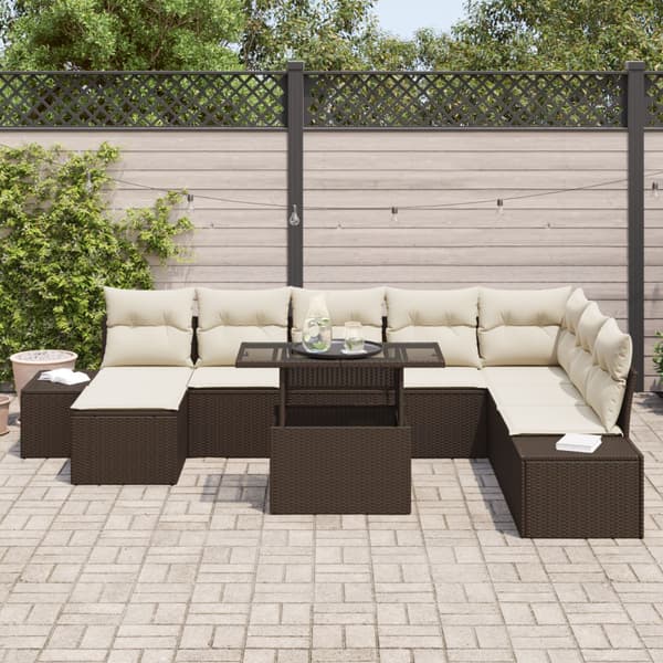 Trädgårdsoffset med lagring 9 pcs Brun Poly rattan
