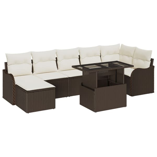 Trädgårdsoffset med kudde 8 pcs Brun Poly rattan