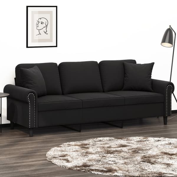 3-sitssoffa med prydnadskuddar svart 180 cm sammet