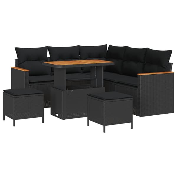 Trädgårdsoffset med kudde 8 pcs Svart Poly rattan
