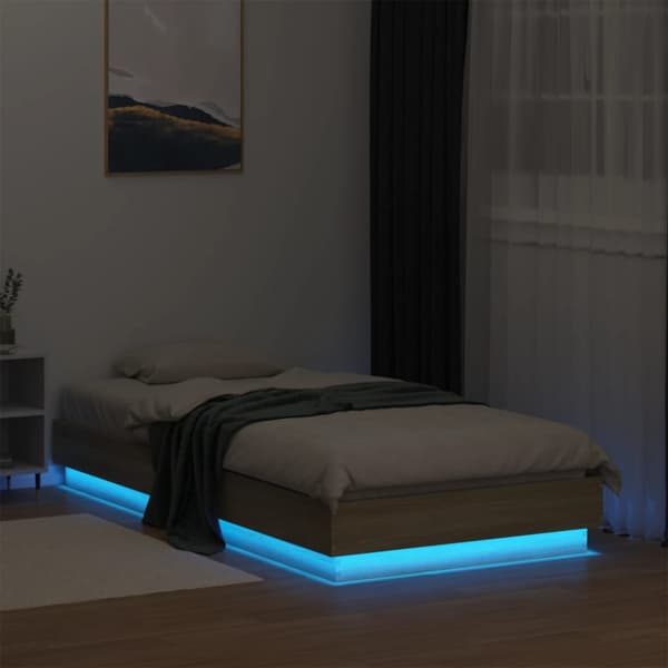 Sängram med LEDs sonoma-ek 90x190 cm