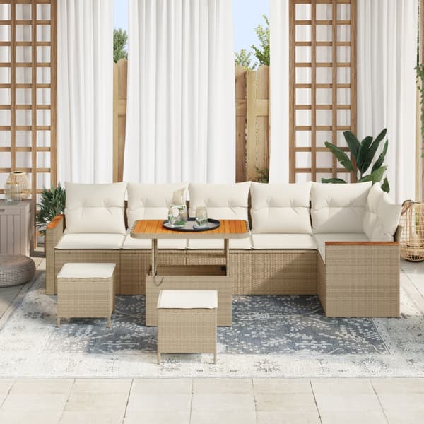 Trädgårdsoffset 9 pcs Beige konstrotting