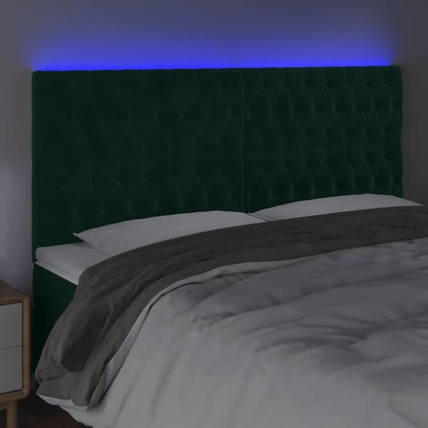 Sänggavel LED mörkgrön 200x7x118/128 cm sammet