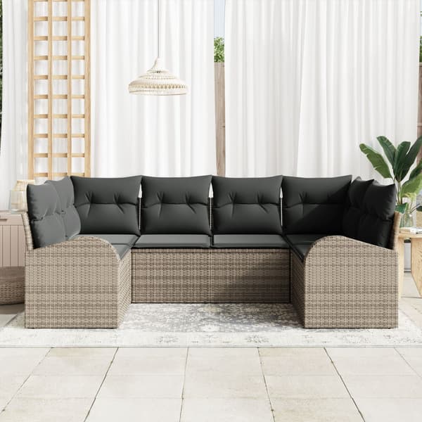 Trädgårdsoffset med kudde 6 pcs Grå Poly Rattan