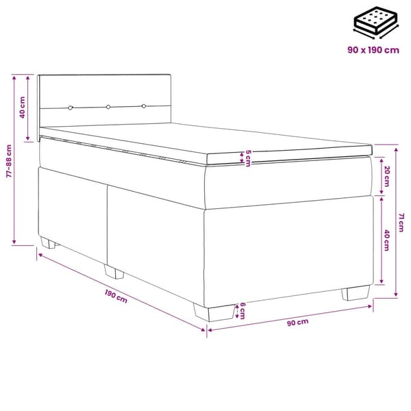Boxspring säng med madrass och LED Ljusgrå Enkel Sammet