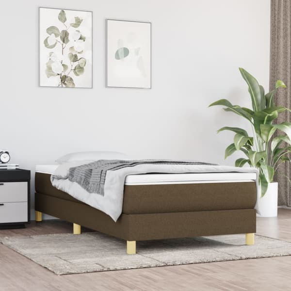 Boxspring-sängram mörkbrun 100x200 cm tyg