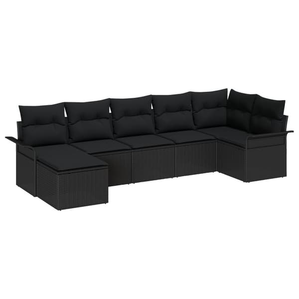 Trädgårdsoffset med kudde 7 pcs Svart Poly rattan