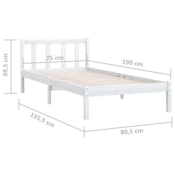Sängram vit massivt trä 75x190 cm