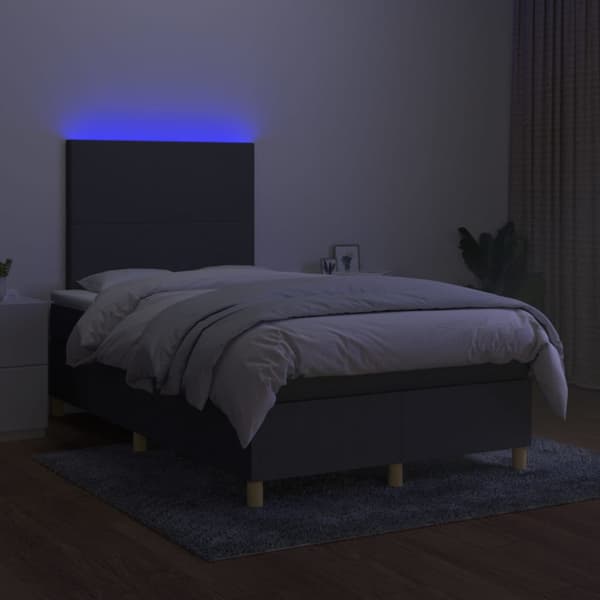 Ramsäng med madrass & LED mörkgrå 120x200 cm tyg