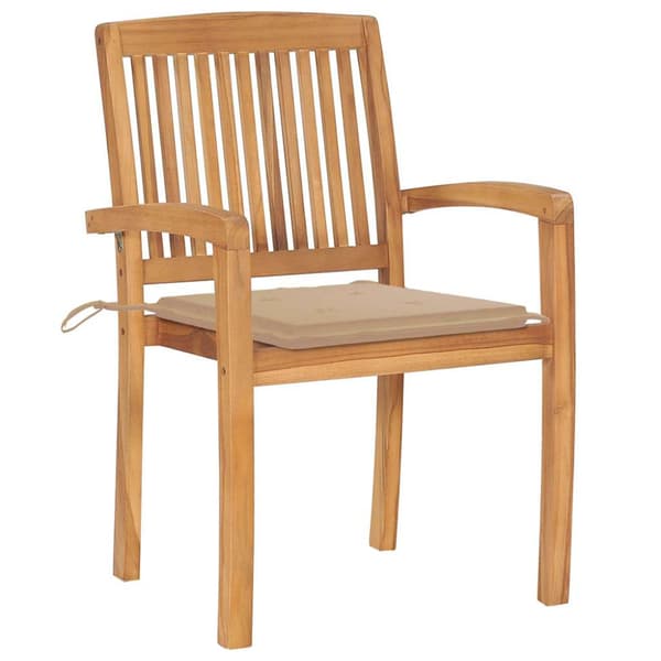 Trädgårdsstolar med beige dynor 2 st massiv teak