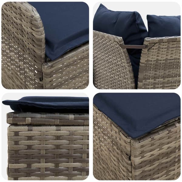 Möbelset med kudde 4 pcs Grå och Marinblå PE Rattan