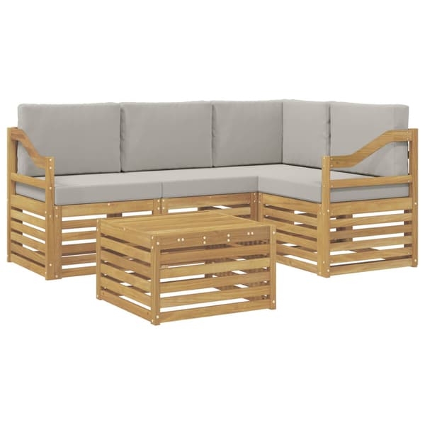 Utomhussoffset 5 pcs Vit och ljusgrå 59 x 59 x 37 cm Polyester