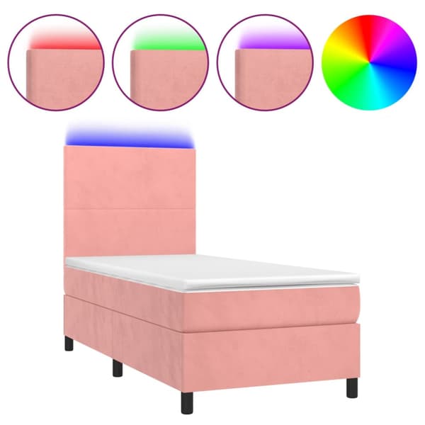 Ramsäng med madrass rosa & LED 100x200 cm sammet