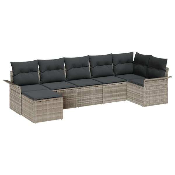 Trädgårdsoffset med kudde 7 pcs Ljusgrå Poly rattan