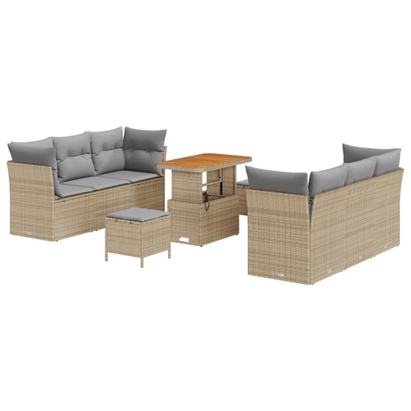 Trädgårdsoffset med kudde 9 pcs Beige konstrotting