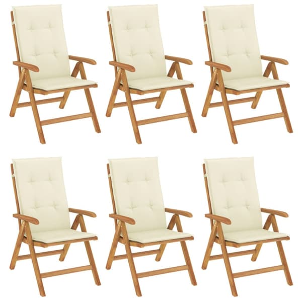 Fällbara fåtöljer med dynor, 6 st, massivt trä, teak