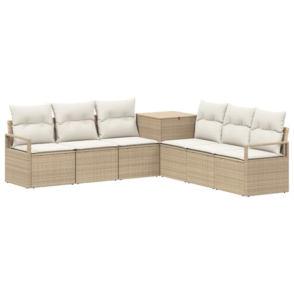 Soffset 7 st Beige och krämvit Poly Rattan och stål